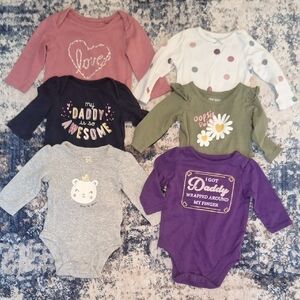 Assorted Long Sleeve Baby Girl Bodysuits Bundle Of 6 Size 0-3 Months
